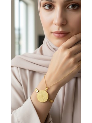 TrendyX Esmaül Hüsna Kolye ve Ayetel Kürsi Bileklik Seti Gold Çelik Takı