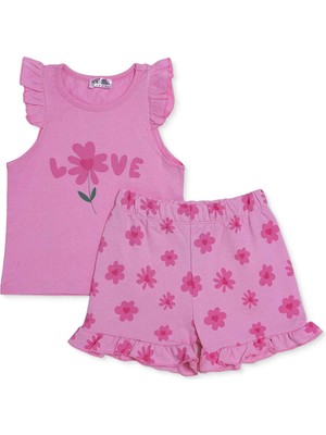 Hellobaby Kız Bebek Atlet-Şort Çiçek Baskılı Bisiklet Yaka Atlet Reçme