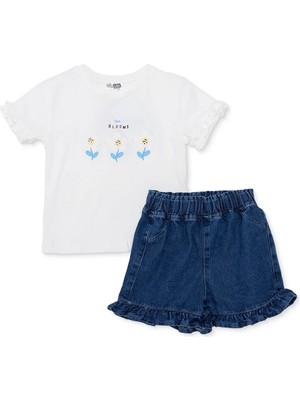 Hellobaby Kız Bebek Bluz-Şort Çiçek Baskılı Bisiklet Yaka Reçme