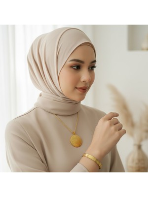 TrendyX Allahlı Ayetel Kürsi Kolye ve Ayetel Kürsi Bileklik Seti Gold Çelik Islami Takı