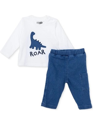 Hellobaby Erkek Bebek Sweatshirt-Alt Dinozor Baskılı Çıtçıtlı Bisiklet Yaka Uzun Kol Patiksiz