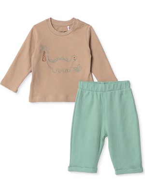 Hellobaby Erkek Bebek Sweatshirt-Alt Dinozor Baskılı Çıtçıtlı Bisiklet Yaka Uzun Kol Patiksiz