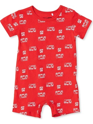 Hellobaby Erkek Bebek Kısa Tulum Taşıtlar Baskılı Çıtçıtlı Bisiklet Yaka Kısa Kol Ribanalı