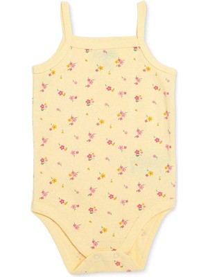 Hellobaby Kız Bebek Body Çiçek Baskılı Çıtçıtlı Fırfırlı Yaka Ip Askılı