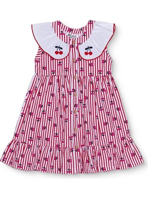 Hellobaby Kız Bebek Elbise Kiraz Baskılı Düğmeli Bebe Yaka Atlet Reçme