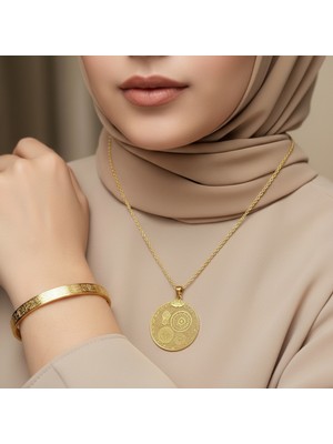 TrendyX Çoklu Dua Kolye ve Ayetel Kürsi Bileklik Seti Gold Çelik Şık Takı Seti