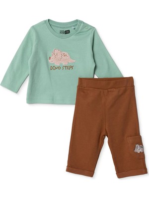 Hellobaby Erkek Bebek Sweatshirt-Alt Dinozor Baskılı Çıtçıtlı Bisiklet Yaka Uzun Kol Patiksiz