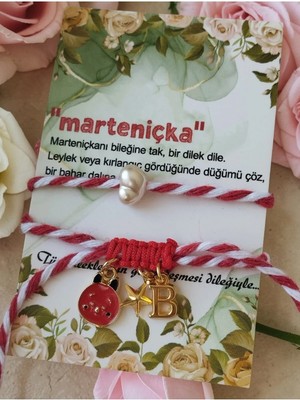Amabel Jewelerys Uğur Böceği, Yıldız ve Harf Charmlı Kartlı Marteniçka 2'li Bileklik (Marteniçka Ipi Hediyeli)