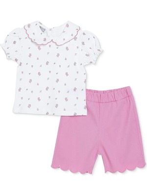 Hellobaby Kız Bebek Bluz-Şort Çiçek Baskılı Çıtçıtlı Bebe Yaka Uzun Kol Desenli