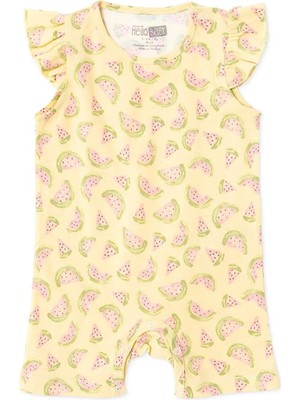 Hellobaby Kız Bebek Kısa Tulum Meyve Baskılı Çıtçıtlı Bisiklet Yaka Kısa Kol Reçme