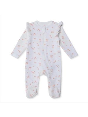 Hellobaby Kız Bebek Tulum Çiçek Baskılı Fermuarlı Bisiklet Yaka Uzun Kol Patikli