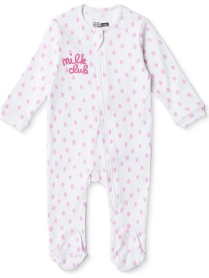 Hellobaby Kız Bebek Tulum Puantiye Baskılı Fermuarlı Bisiklet Yaka Uzun Kol Patikli