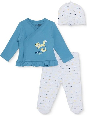 Hellobaby Kız Bebek Zıbın-Şapka-Alt Kalp Baskılı Çıtçıtlı V Yaka Uzun Kol Patikli