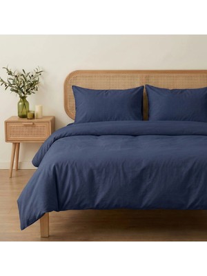 Prime Sleeks Çift Kişilik %100 Pamuk Nevresim Takımı 200 x 220 cm, Lastikli Çarşaflı Set, Lacivert