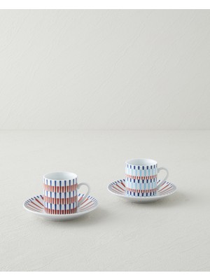 English Home Pico Lines Porselen 12 Parça 6 Kişilik Kahve Fincan Takımı 80 ml Lacivert-Kırmızı