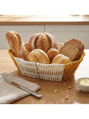 LTG Nova Z&k Market® Oval Çift Renkli Plastik Rattan Ekmek Meyve Sepeti - Çok Amaçlı Banyo Mutfak Düze