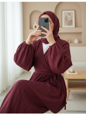 Modamorfo Içten Bağlamalı Tunik Bol Paça Pantolonlu Takım -Bordo