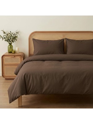 Prime Sleeks Çift Kişilik %100 Pamuk Nevresim Takımı 200 x 220 cm, Lastikli Çarşaflı Set, Kahverengi