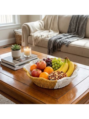 LTG Nova Z&k Market® Çiçek Model Çift Renkli Plastik Rattan Ekmek Meyve Sepeti - Çok Amaçlı Banyo Mutf