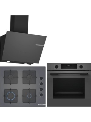 Bosch Gri 3 Lü Ankastre Set 493 ( HUA717BN0T - POP6C9P31O - DWK66PJ70T ) - Buhar Destekli -