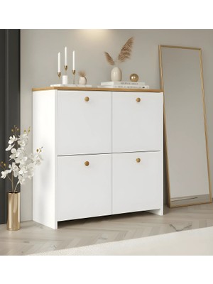 Misterium Via 4 Kapaklı Çok Amaçlı Ayakkabılık ve Antre Dolabı - Beyaz