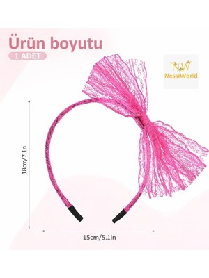 Urfakent 80’ler 90’lar Neon Pembe Dantel Taç Fiyonklu