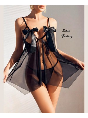 Intive Lingerie Intive Fantasy Önü Açık Transparan Tülden Kurdele Detaylı Mini Şirin Gecelik