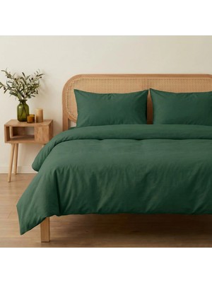 Prime Sleeks Tek Kişilik %100 Pamuk Nevresim Takımı 160 x 220 cm, Lastikli Çarşaflı Set, Zümrüt Yeşili