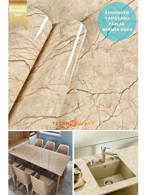 Technosmart 60CM×100CM Kendinden Yapışkanlı Mermer Desen Folyo Mutfak Dolap Masa Kaplama Duvarkağıdı