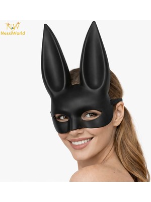 NessiWorld Uzun Kulaklı Siyah Lüks Tavşan Maskesi