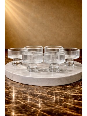 Feyza Design Şık Çizgili Ayaklı Lokumluk Seti, 6'lı, 70ML, Zarif Sunumlar Için