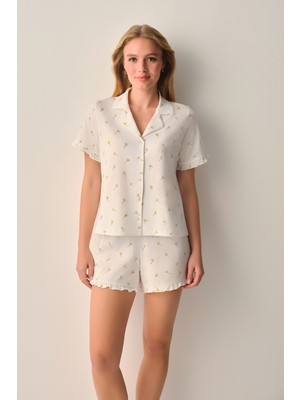 Suwen Nude Gömlek Yaka Şort Pijama Takımı