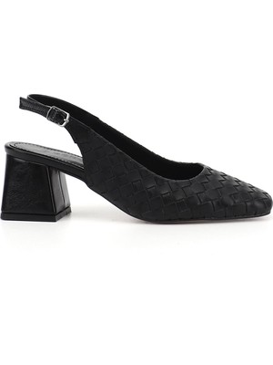 Gönderi® Kadın Siyah Orta Kalın Topuklu Arkası Açık Ayakkabı