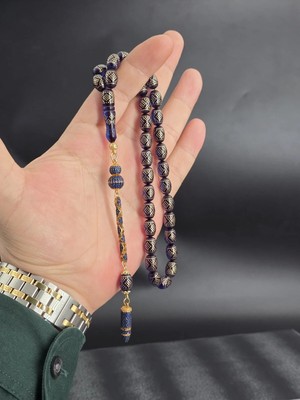 Daimond Serisi Özel Tasarım Altın Işlemeli Ateş Kehribar Tesbih