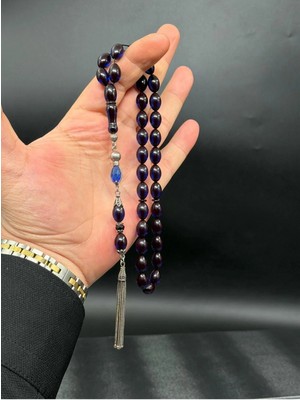 Premium Mavi Ateş Kehribar Tesbih 925 Ayar Özel Zirkonyum Tasarımlı