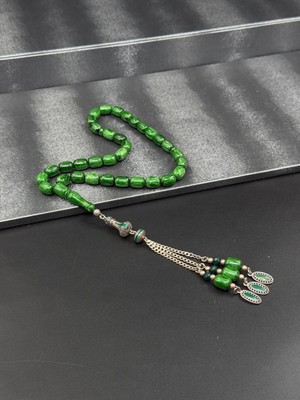 Premium Ağır 925 Ayar Özel Mineli Tasarım Püskül Ile Hareli Sıkma Kehribar