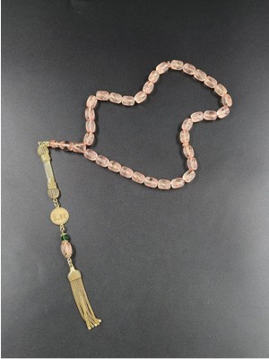 Kişiye Özel Koleksiyonluk Fasate Işçilikli Ateş Kehribar Tesbih 22K Altın Kaplama