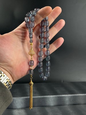 Premium Faseta Işçilikli Zar Kehribar 14K Altın Kaplama Püskül Tasarımlı