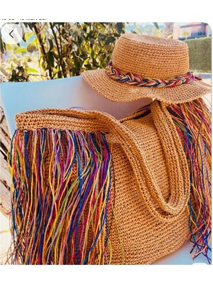 Megahan Renklı Puskullu El Orgu Kağıt Ip Çanta