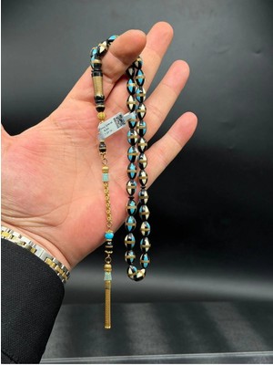 Premium Kuka Mercan ve Kemik Işlemeli Tesbih 14K Altın Kaplama Daoimund Serisi Püskül