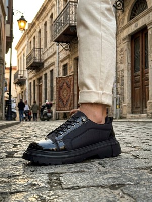 Baybonza BA0245 Siyah Rugan Paraşüt Detaylı Akıllı Lastik Bağcık Yüksek Taban Günlük Erkek Ayakkabı