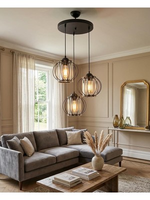 D-Light Kumru 3'lü Avize Siyah