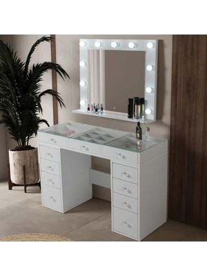 Comiet Glory Çekmeceli Işıklı Aynalı Takı Aksesuar Düzenleyici Makyaj Masası (Işıklar Dahildir)