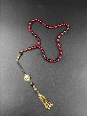 Kişiye Özel Isimli Ateş Kehribar Tesbih Özel Tasarım Alpaka Püskül 7X11 mm