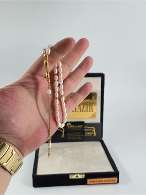 Nadir Bulunan Orijinal Badem Model Bilek Boy Inci Tesbih 24 Ayar Altın Kaplama Özel Tasarım Püskül