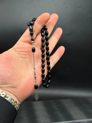 Sıkma Kehribar Tesbih 925 Ayar Gümüş Özel Tasarım Püsküllü