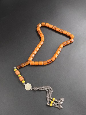 Osmanlı Eskitme Benzetme Sıkma Kehribar 925 Ayar Gümüş Püsküllü