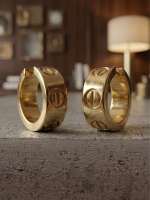 Meneva Aksesuar Vidalı Tasarım Altın Gold Renk Paslanmaz Çelik Halka Küpe