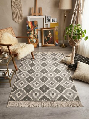 My Evilla Pamuklu Dokuma Çift Taraflı Kilim Yıkanabilir Modern Desenli Yolluk Kaymaz Dayanıklı Dekoratif Halı