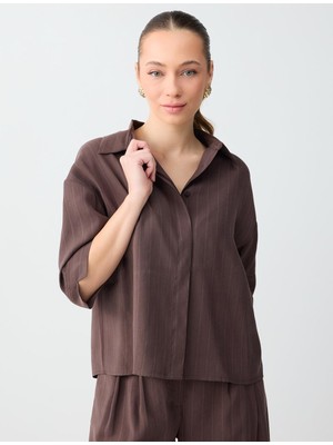 Jimmy Key Acı Kahve Düz Kesim Truvakar Kol Modal Dokuma Gömlek